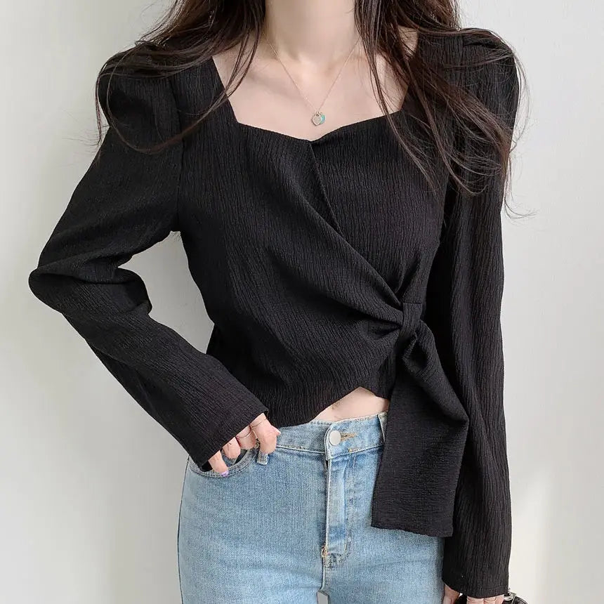 Chic Long Sleeve Korean Style Women's Blouse in Lightweight Chiffon
