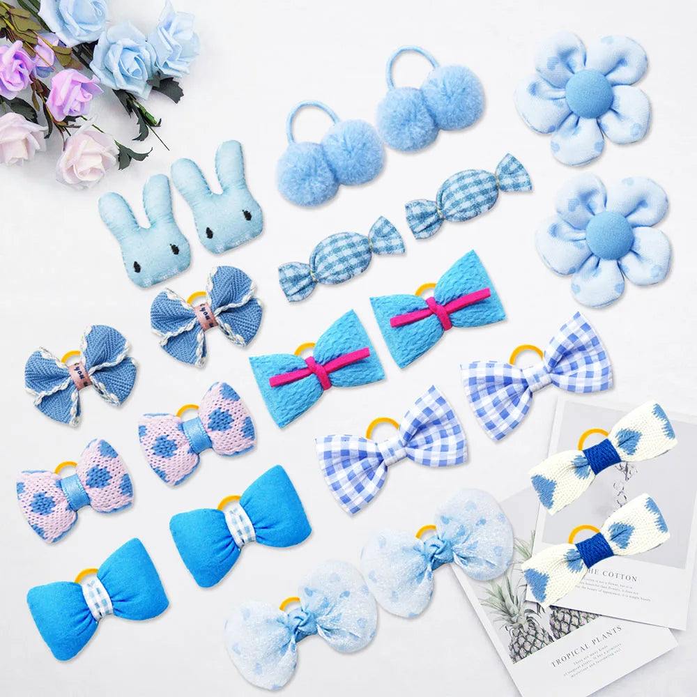 Elegant Handmade Blue Puppy Hair Bows for Stylish Dogs