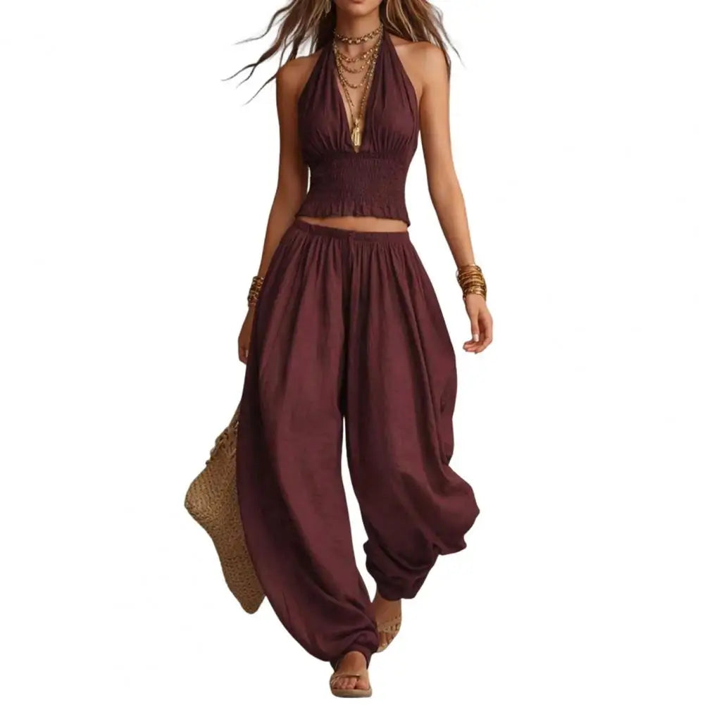 Chic Halter Neck Two-Piece Summer Suit for Women