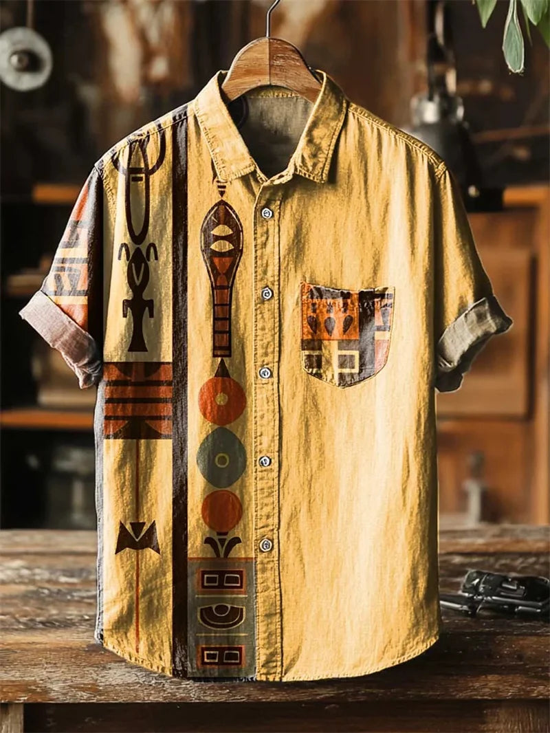 New Vintage Style Men's Linen Short Sleeve Shirt Flower Top Fashion Casual Holiday Fashion Men's Printed Shirt