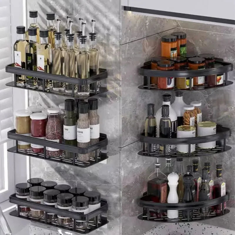 Black Space Aluminum Bathroom Storage Rack with No-Drill Mount