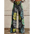 Colorful Tropical Leaf Print Wide Leg Pants for Women