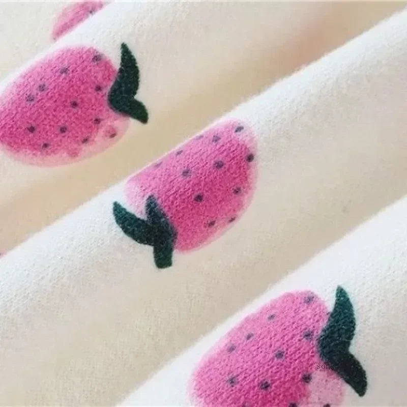 Korean Girls' Pleated Dress with Cartoon Strawberries