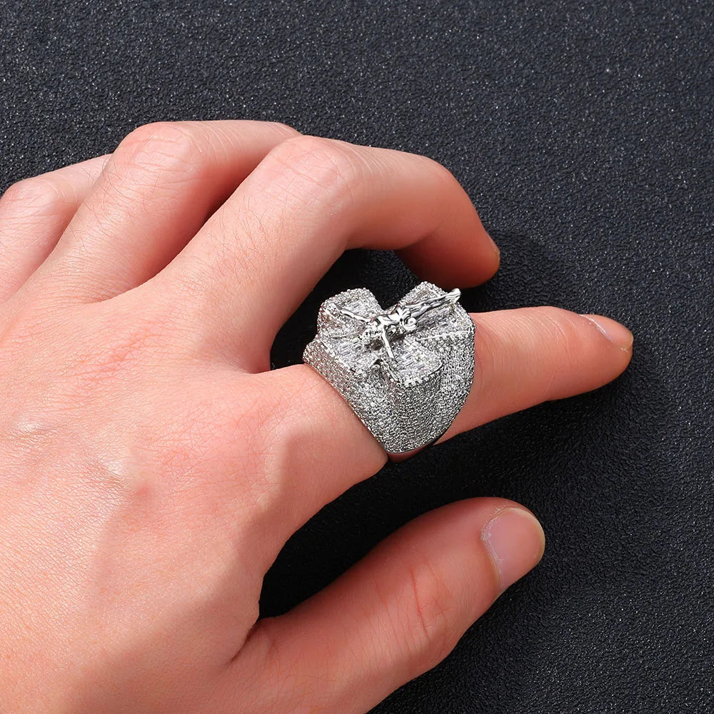 ESKEEm Silver Gold Color Hip Hop Cross Jesus Ring for Men