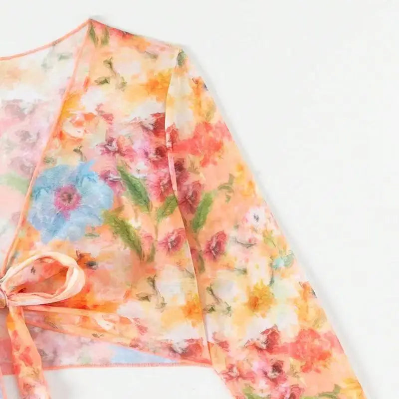 Floral Print Long Sleeve Swimsuit Set for Women