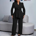Chic Plus Size Women Blazer Coat and Tailored Pants Set