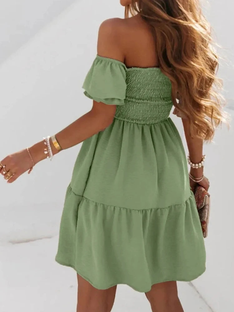 Summer Off Shoulder Puff Sleeve Dress for Women