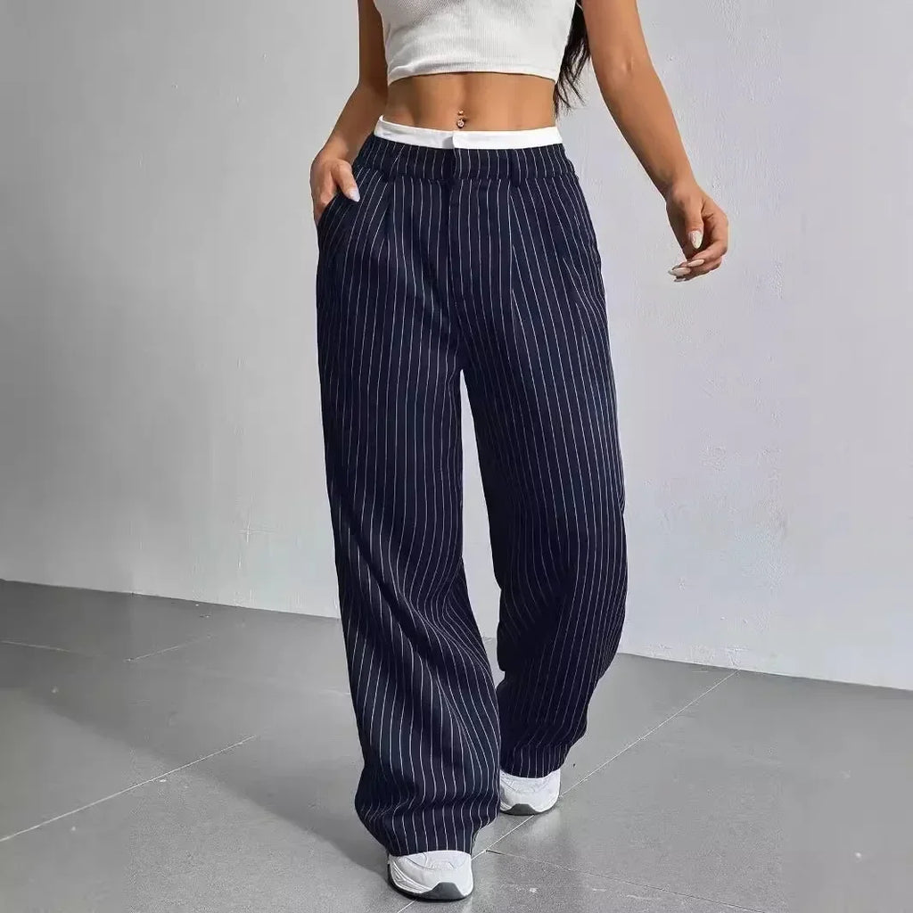 High Waist Striped Wide Leg Pants for Women by mandylandy