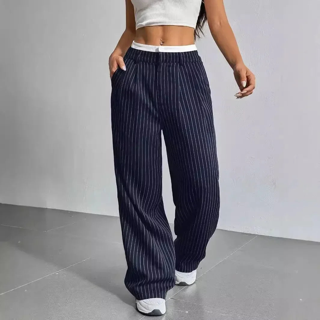 High Waist Striped Wide Leg Pants for Women by mandylandy