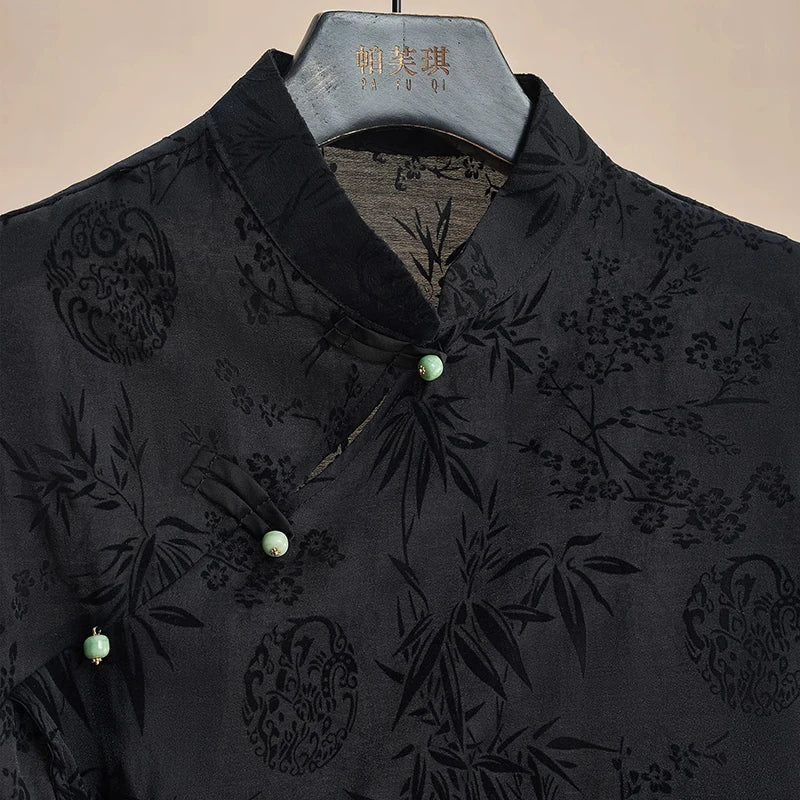 Black Jacquard Chinese Style Cheongsam Top for Women