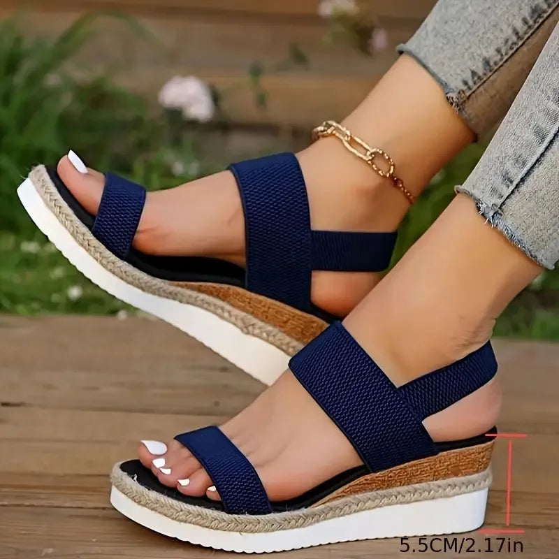 Women's Sandals Summer Casual Shoes for Women Comfortable Non-slip Walking Slip on Elastic Fabric Female Shoes