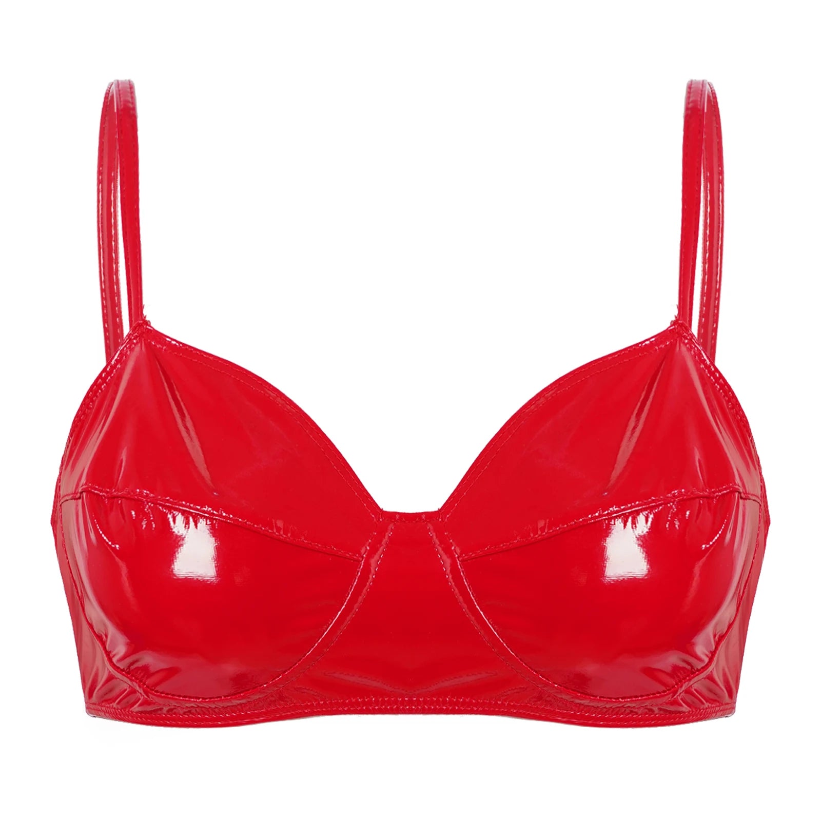 Black Faux Leather Wire Free Bra Top for Women