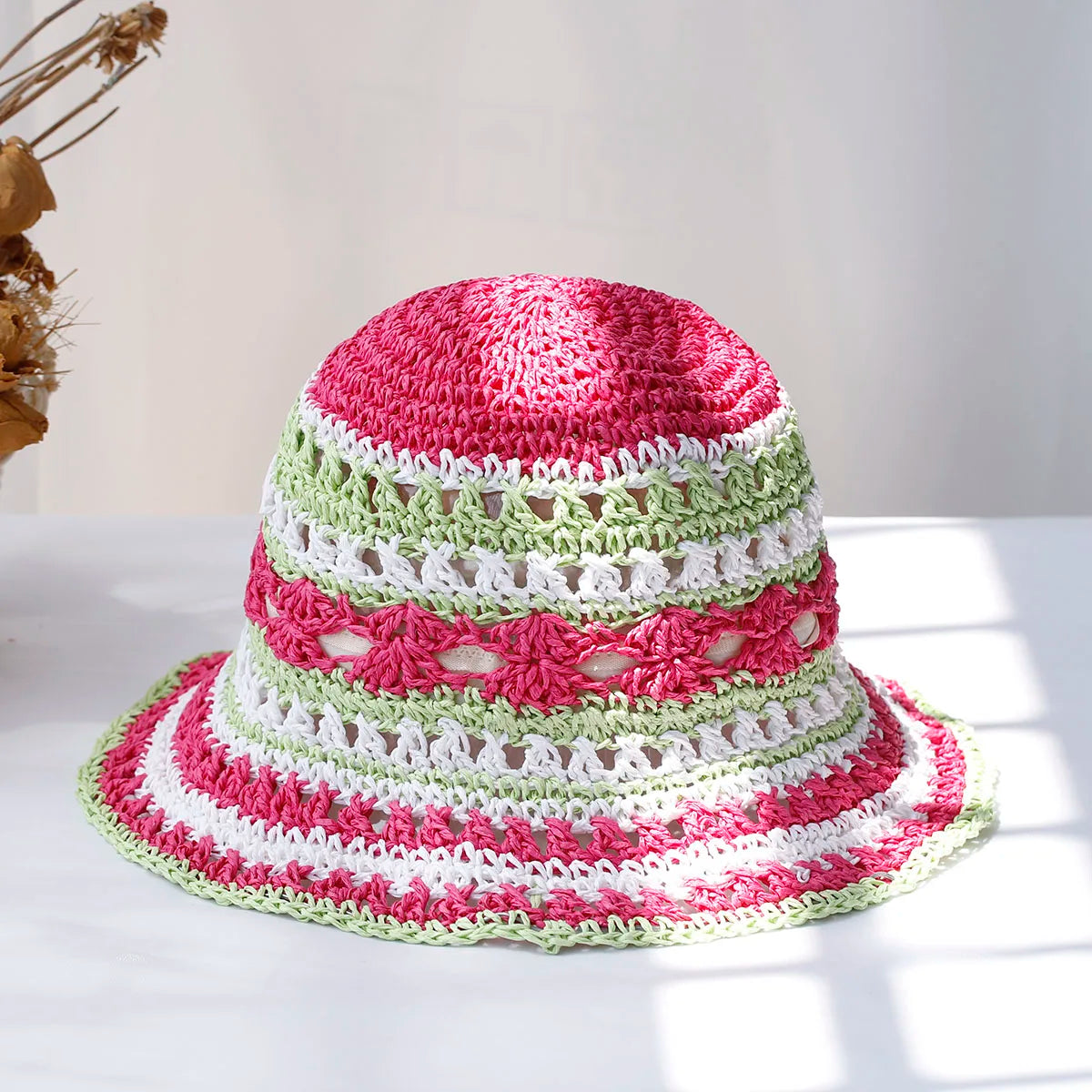 Multicolor Straw Bucket Hat for Women - Casual Summer Style