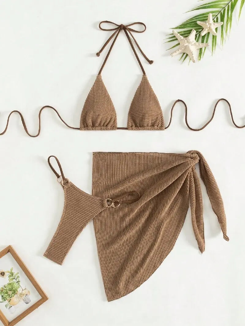 Stylish Halter Push Up Bra Bikini Set for Women in Polyester