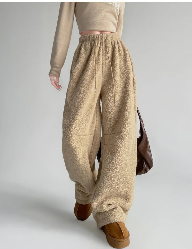 Women's High-Waist Wide-Leg Pants in Double-Sided Fleece