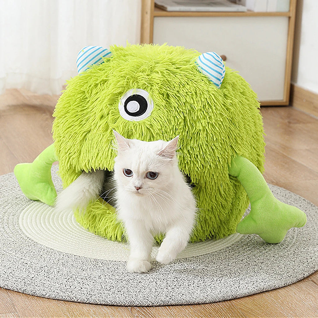 Cozy Plush Pet Cave with Cartoon Monster Design for Pets