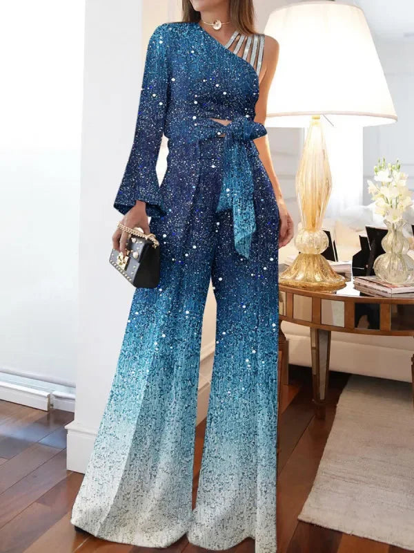 Plus-Size Off-the-Shoulder Sequin Set for Women