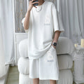Casual Sportswear Set for Men Summer Short Sleeve Five-Quarter Pants Polyester Fiber Big Size Two-Piece Suit T-Shirt Shorts