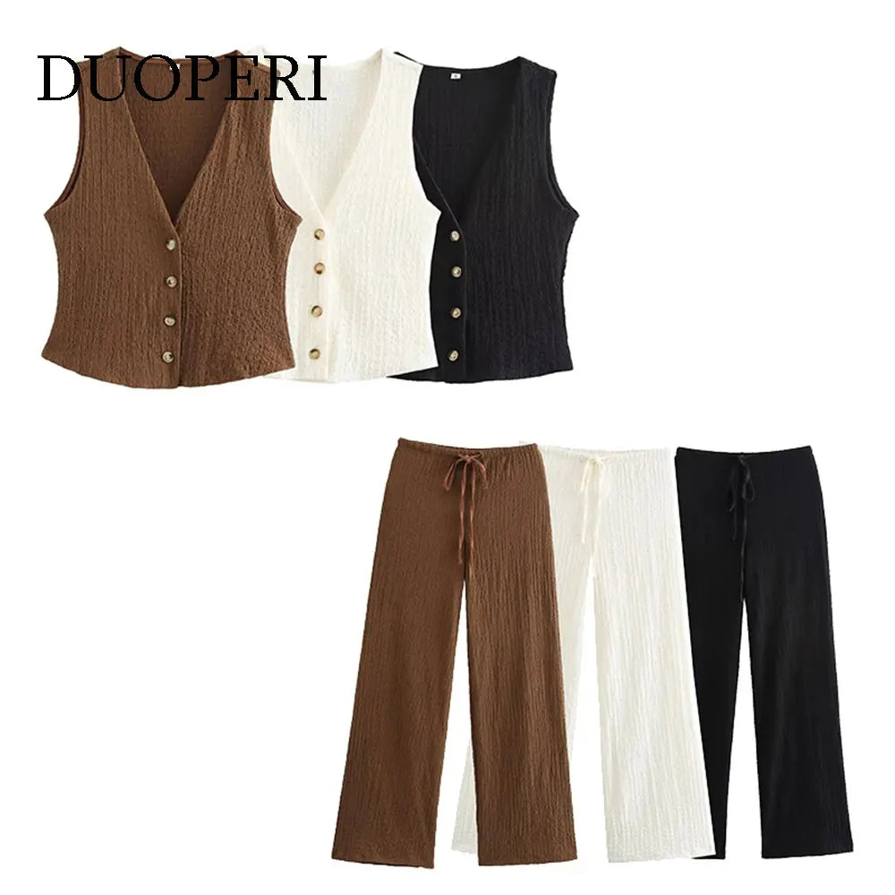 Chic DUOPERI Women Textured 2 Piece Office Set with Vest and Trousers