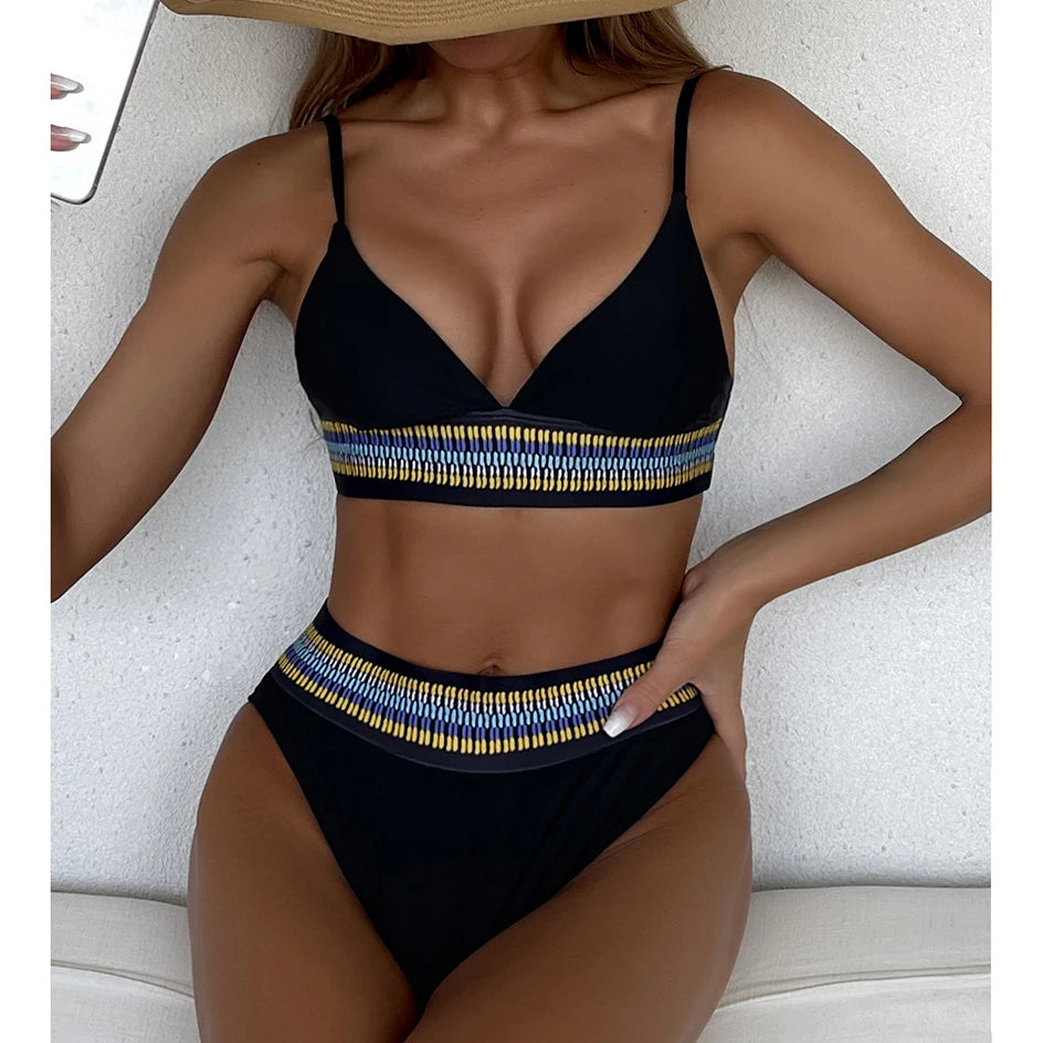 Nylon High Waist Bikini Set for Women Beach Swimwear