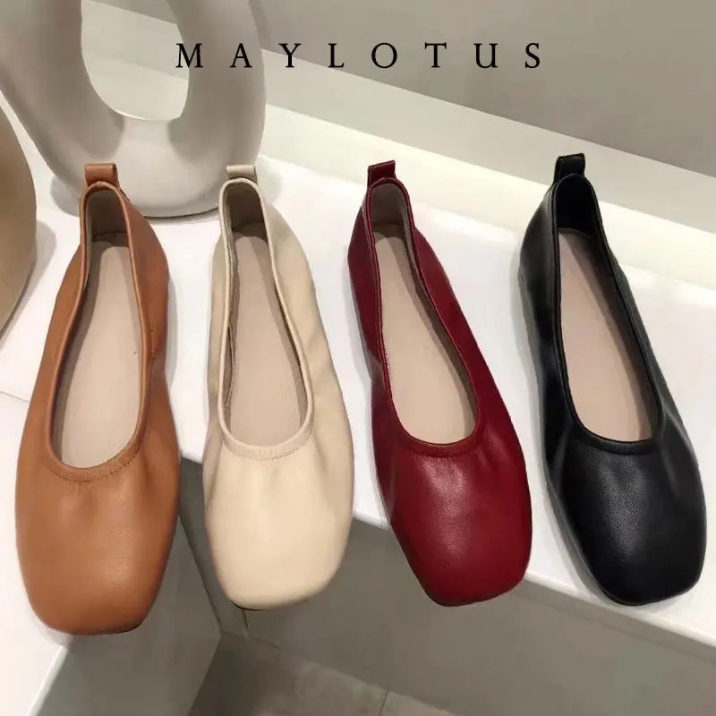 Women Shoes Brand Designer  Ballet Flats Woman Round Toe Japanned Leather Flats Vintage Narrow Band Loafers