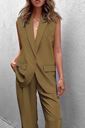 Burgundy Women's 2 Piece Sleeveless Suit Vest by MALEY LifeStyle