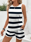 Sporty Women's Striped Pajama Set in Soft Polyester