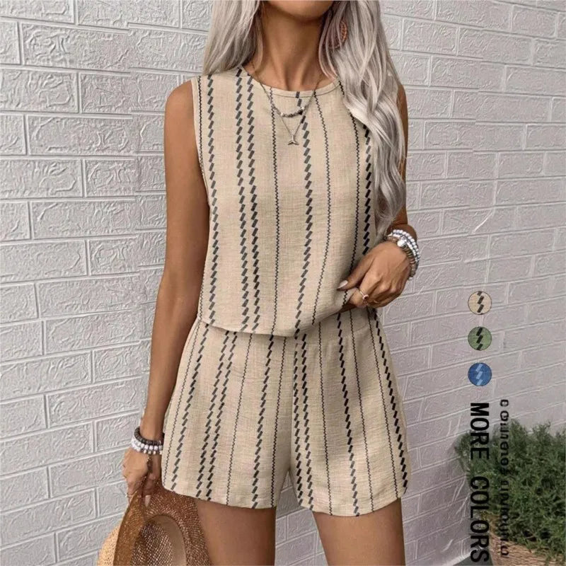 MALEY LifeStyle Striped Sleeveless Two Piece Set for Women
