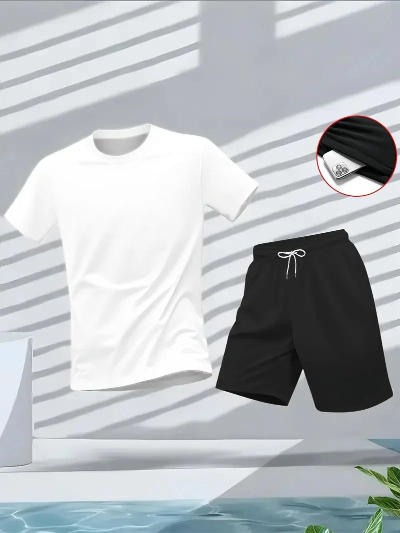 Men's Casual 2pcs Suit Set for Summer Sports Activities