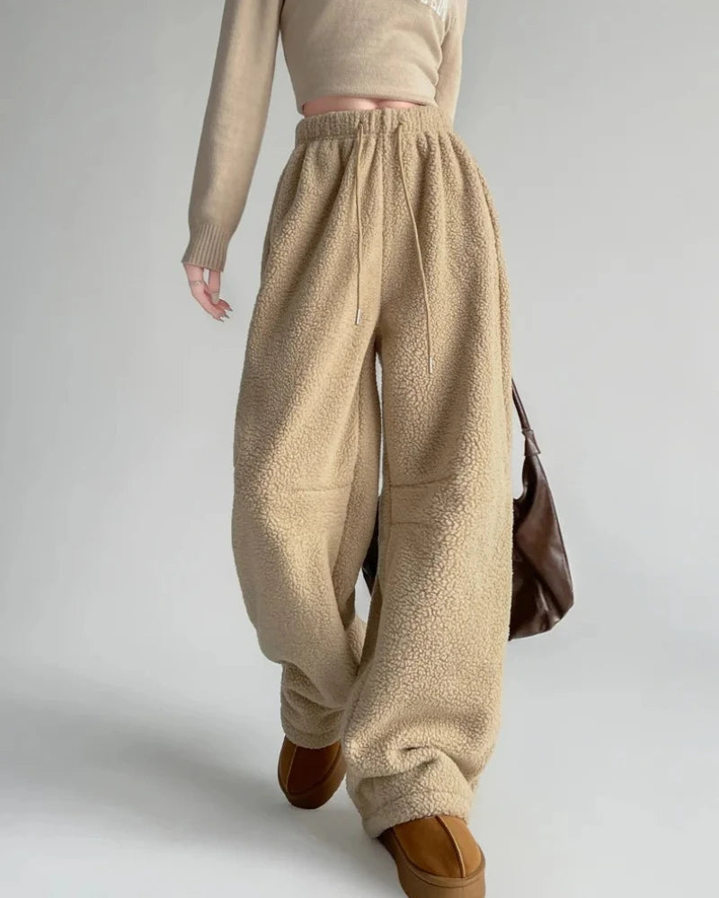 Women's High-Waist Wide-Leg Pants in Double-Sided Fleece