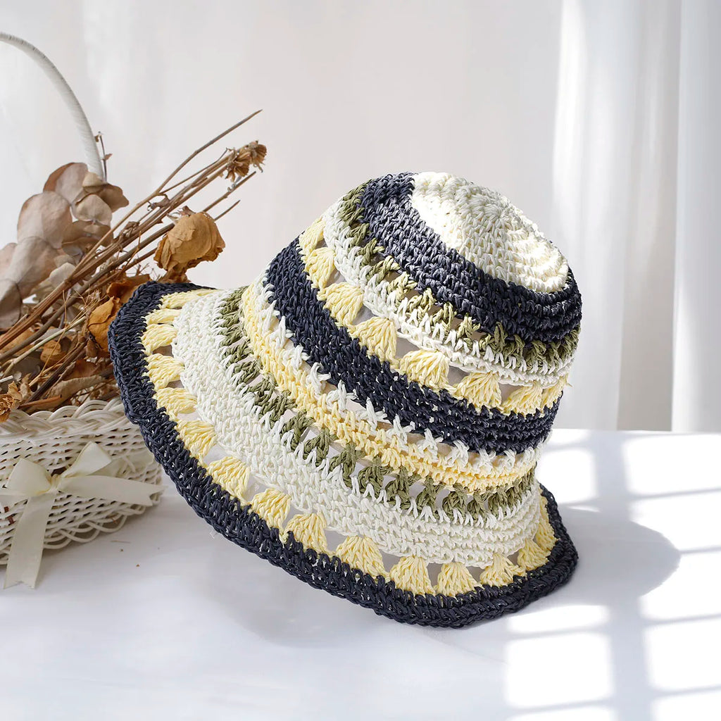 Multicolor Straw Bucket Hat for Women - Casual Summer Style
