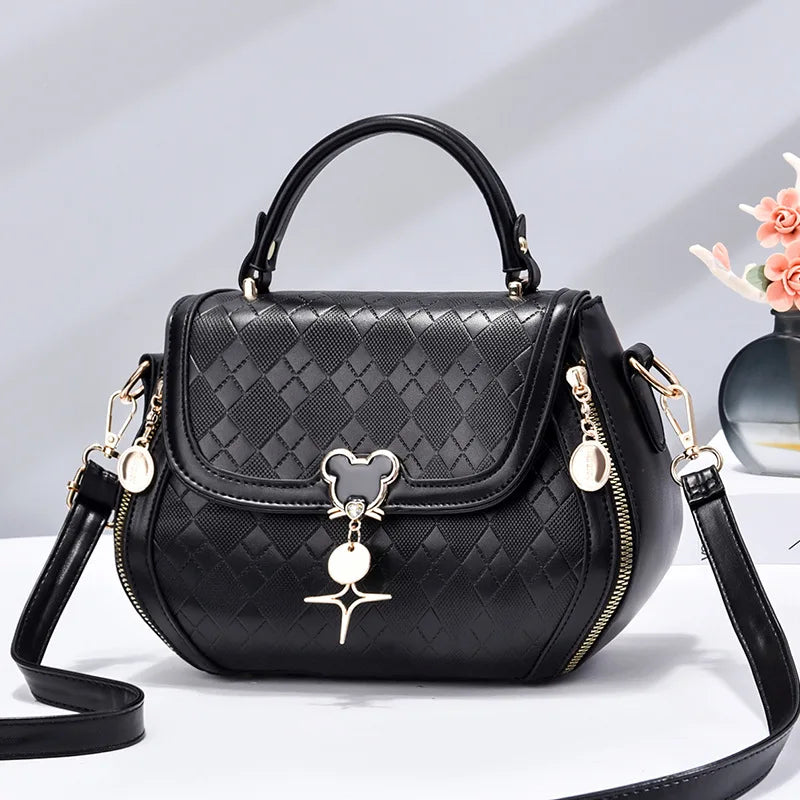 Luxury Genuine Leather Women's Bow Bucket Tote Handbag