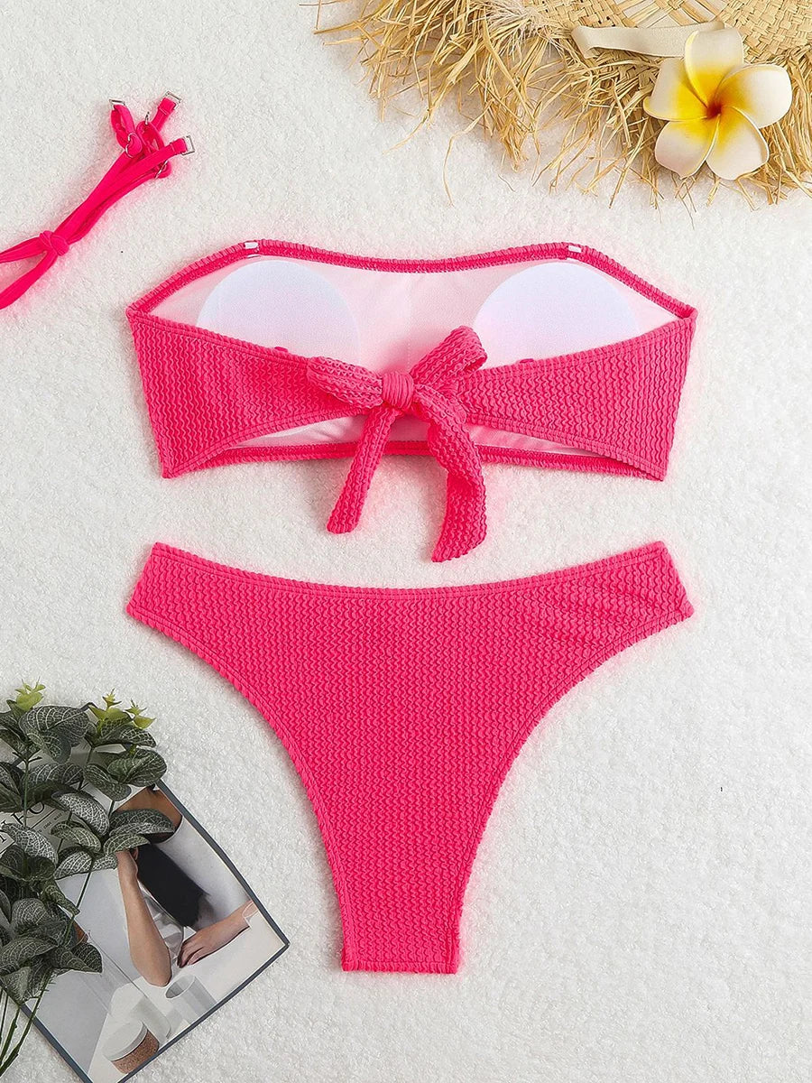 RUAON Women's Summer Bikini Set with Bandeau Neckline