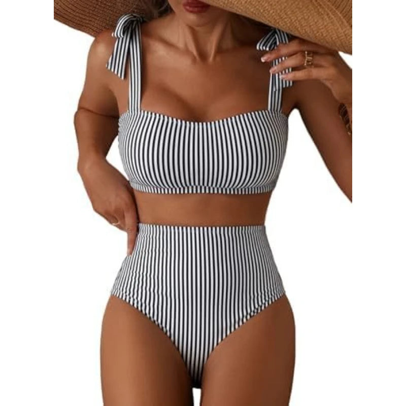 Striped High Waisted Bikini Set for Women by MALEY LifeStyle