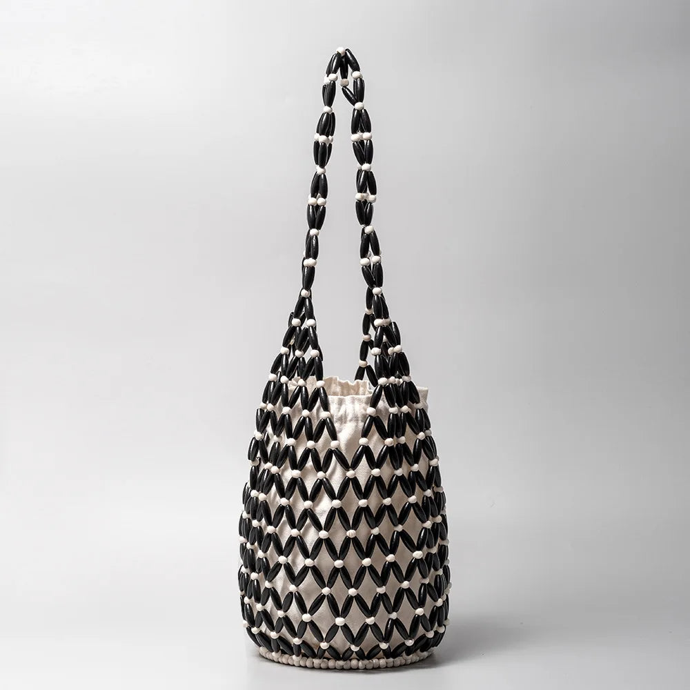 Vintage Women Bucket Tote Bag with Hollow-Out Design