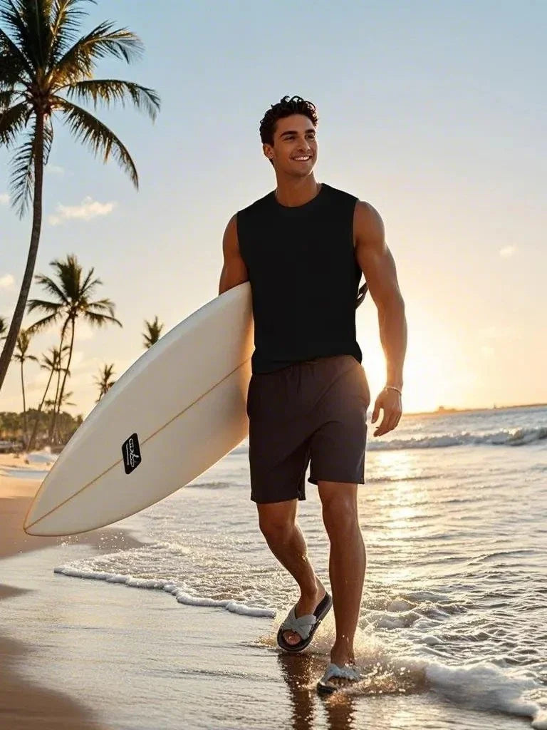 Men's Summer Polyester Tank Tops for Sports and Beach
