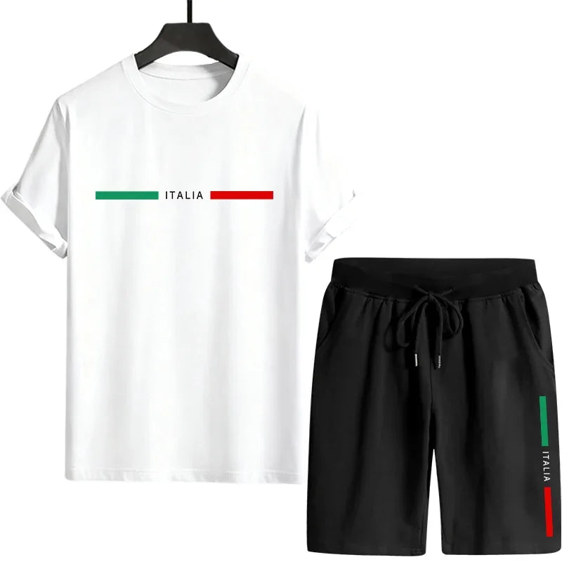 Men's Casual Polyester Tracksuit Tee and Shorts Set