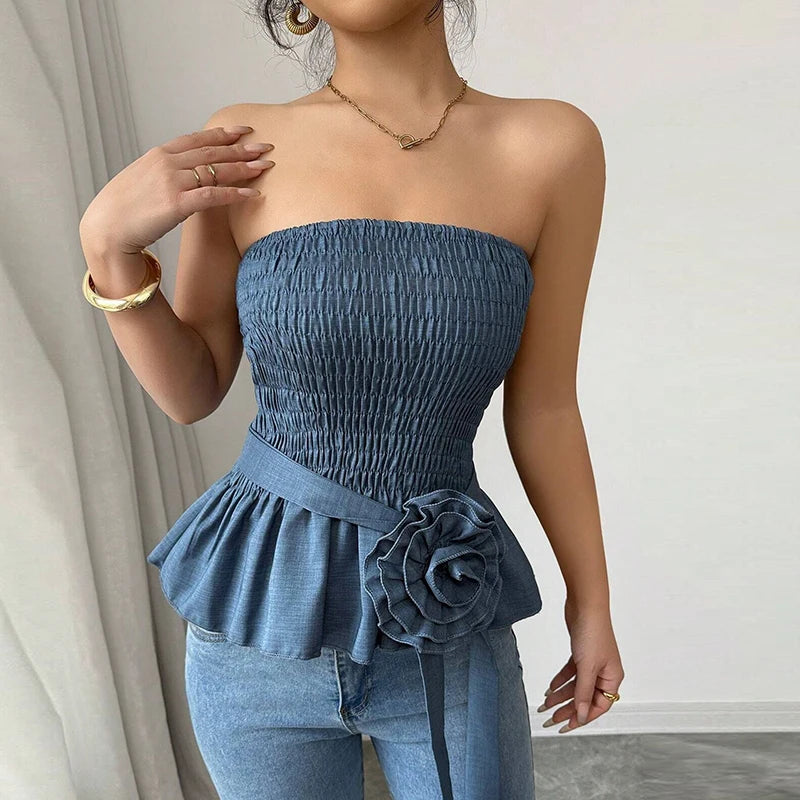 Elegant Strapless Tops Female Sexy Shirt Women Fashion Sleeveless T-Shirts Lady Knitted Tank Tops Women Tube Tops Vest