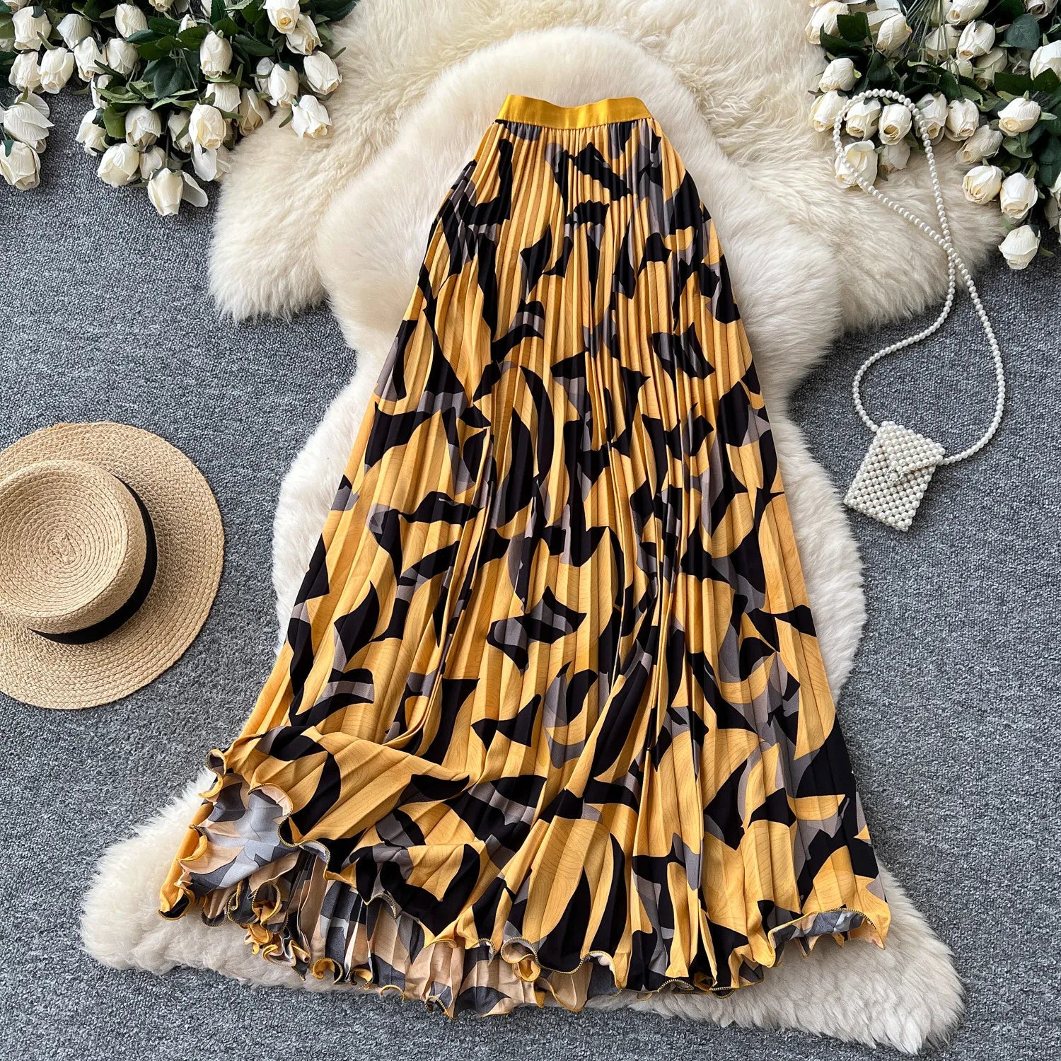 Elegant A-Line Mid Length Skirt for Women in Polyester