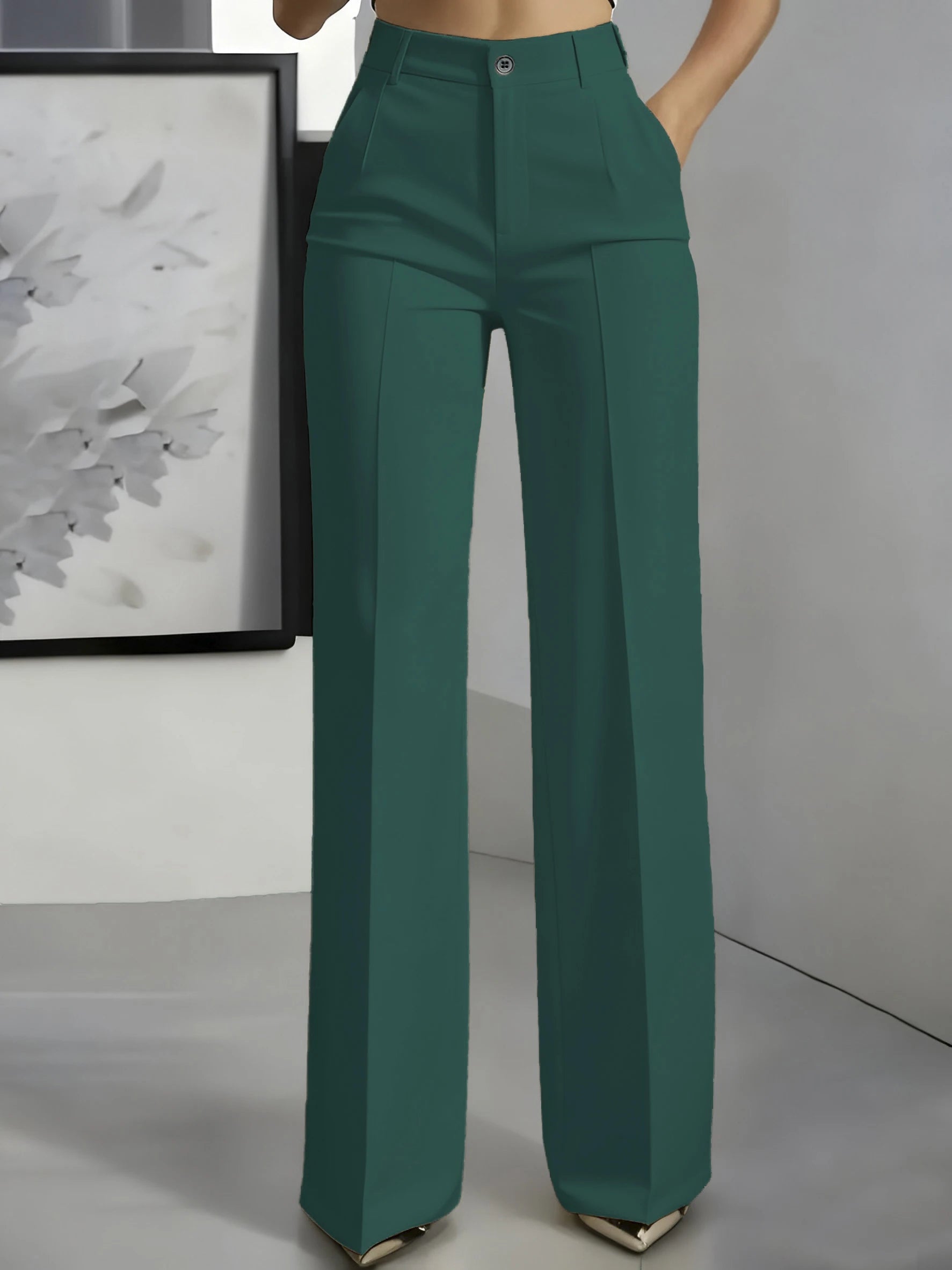 2026 Women's High-Waisted Draped Suit Pants in Solid Twill