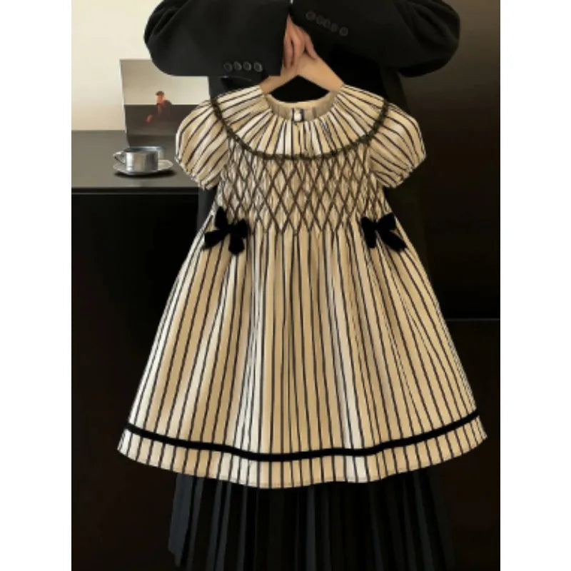 Girls' Striped Short Sleeve Cotton Dress for Summer
