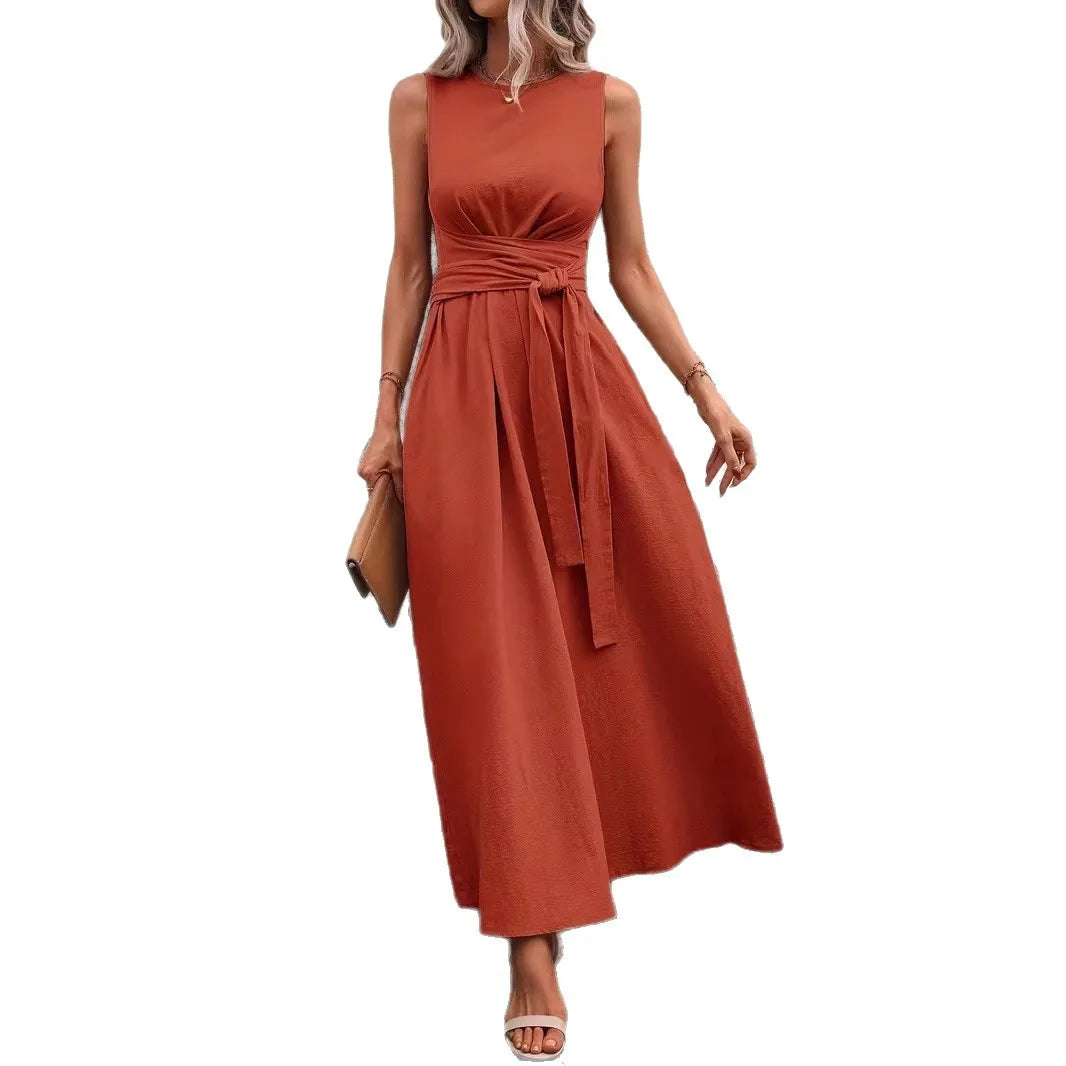 Elegant A-Line Midi Dress for Women in Solid Color