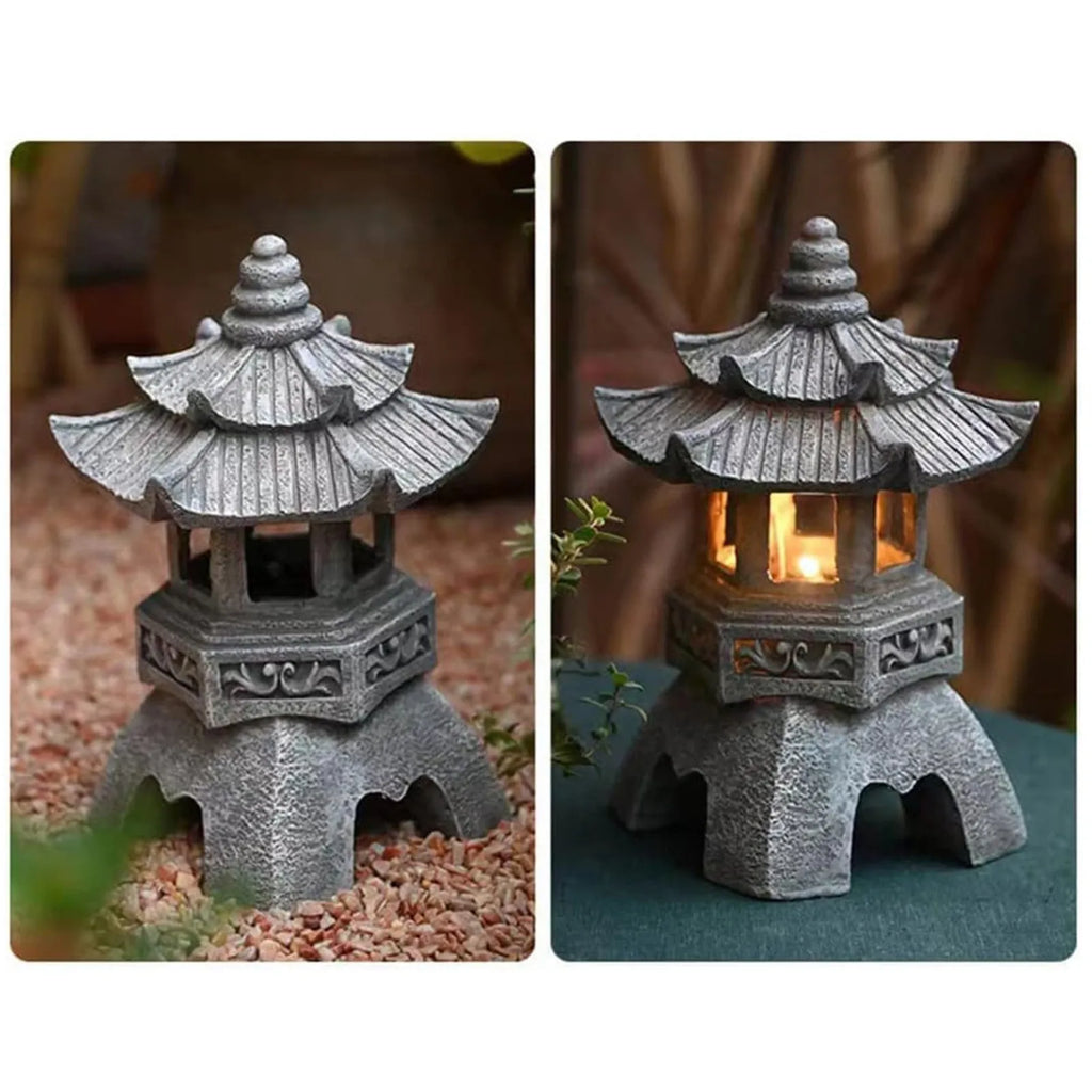 Solar Powered Zen Pagoda Lantern for Outdoor Garden Decor