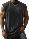 Men Vintage Washed Solid Crew Neck Sleeveless Tank Top Loose Fit Heavy Cotton Casual Fitness Summer Vest