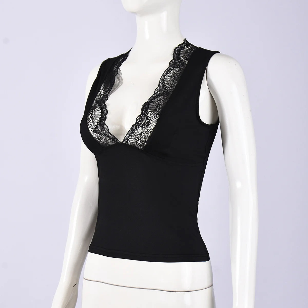 Sexy Lace V Neck Girdling Waist Tank Top Women Sleeveless Bare Midriff Halter Crop Tops Camisole Female Tube Top Cropped Vest