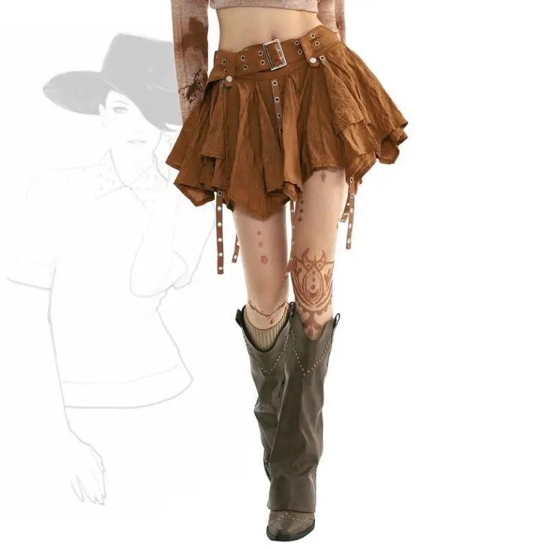 Vintage Irregular Ruffle Mini Skirt for Women