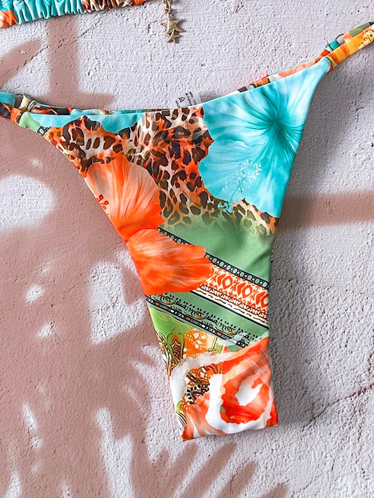 Leopard Print Micro Bikini Set for Women in Terylene