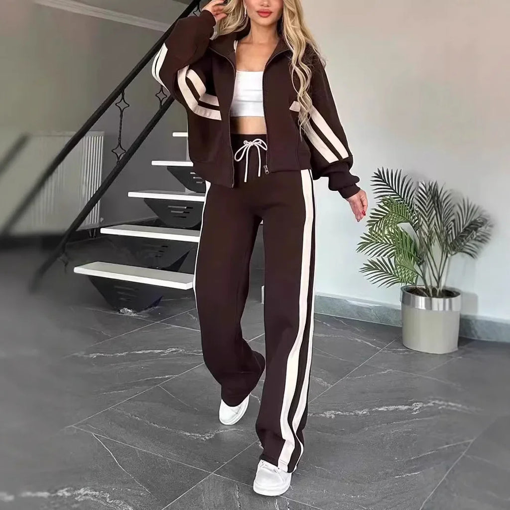 Stylish Striped Jacket and Pants Set for Women