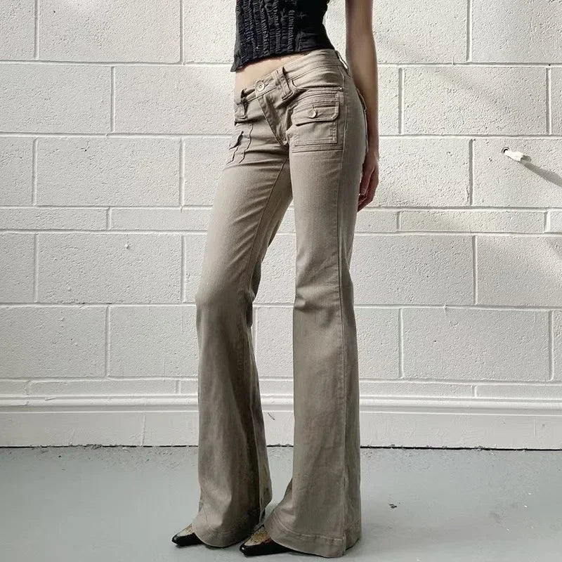 DAILOU Women's Low Waist Slim Fit Flare Jeans for Summer