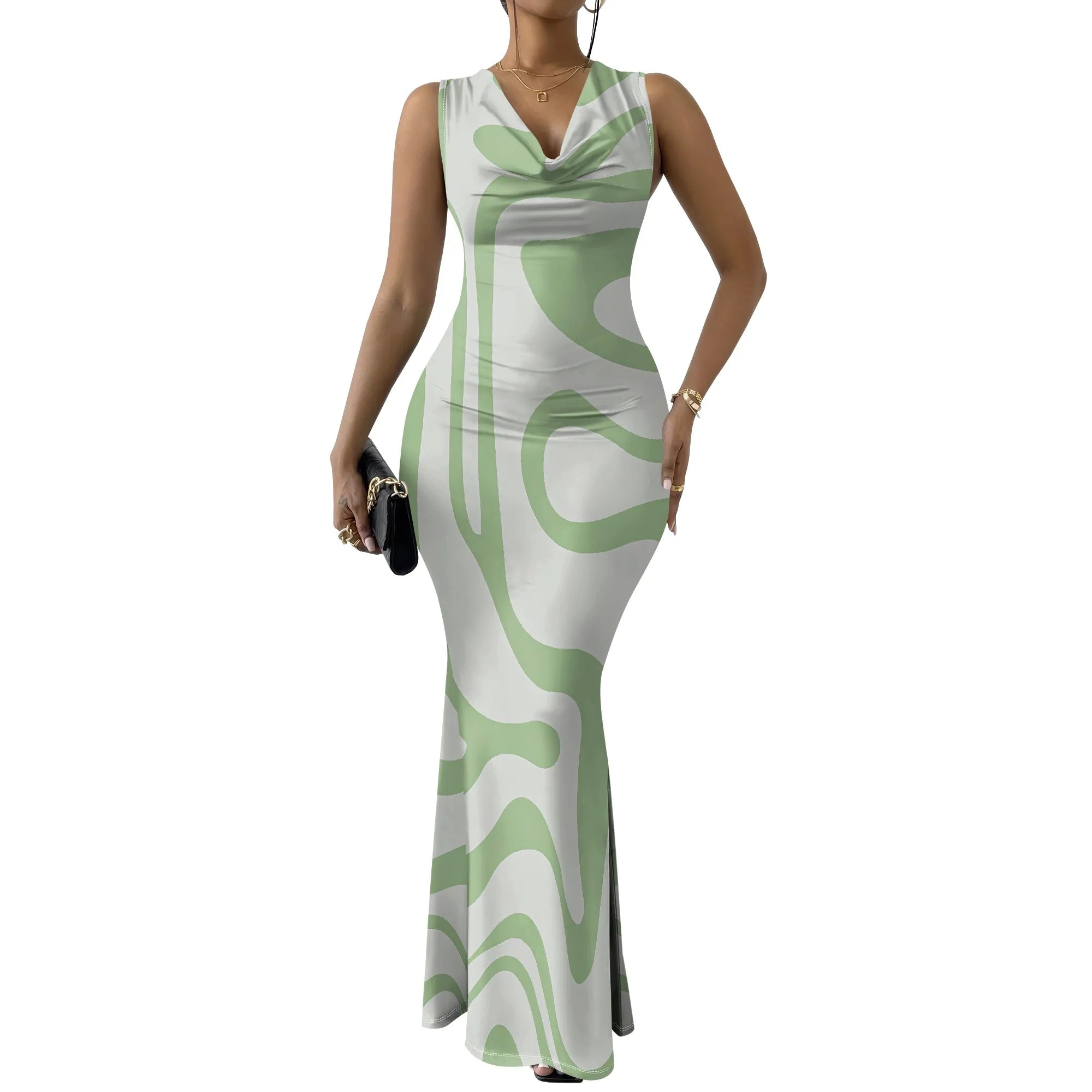 Colorful Geometric Off-Shoulder Maxi Dress for Women